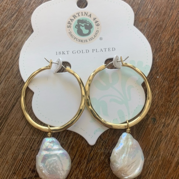 SPARTINA 449 Pearl drop hoop earrings NWT - Picture 3 of 7